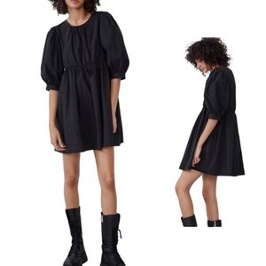 Zara Black Mini Dress Puff Sleeve Short Babydoll Whimsigoth S